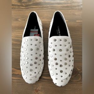 Kenneth Cole White leather with silver stud detailing loafers shoes size 6 1/2